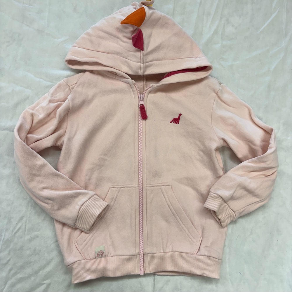 Next UK Brand‎ Kids Girls Pink Dino Hoodie Zip Up Sweater Size 5-6 VGUC